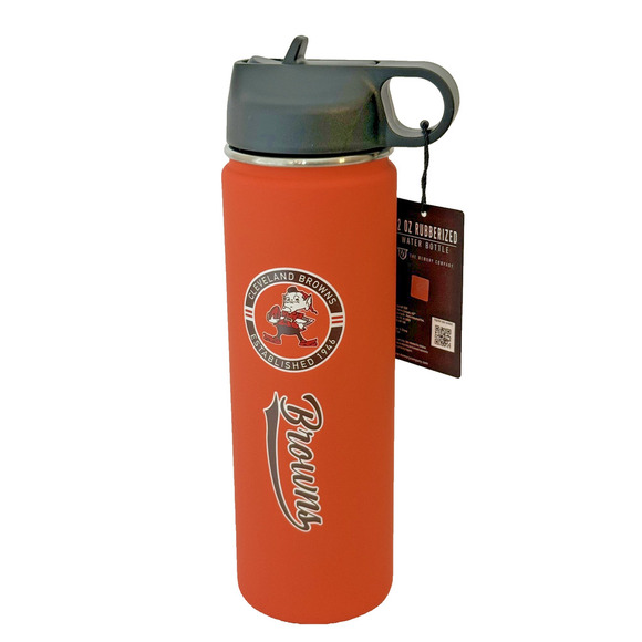 Cleveland Browns Tumbler Water Bottle 22 oz Orange NFL Football Stainless Rubber - Picture 1 of 4